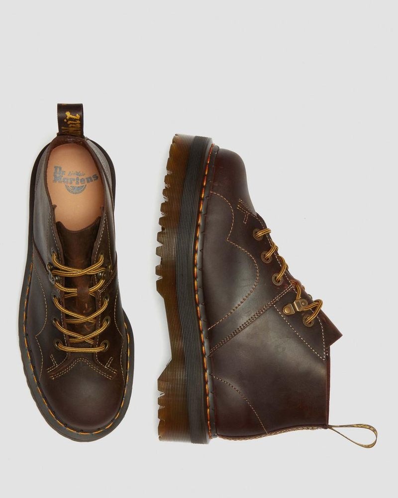 Botas de Plataforma Dr Martens Church Arc Crazy Horse Plataforma Monkey Boots (Crazy Horse) Marrones Oscuro | NL51-H4OO