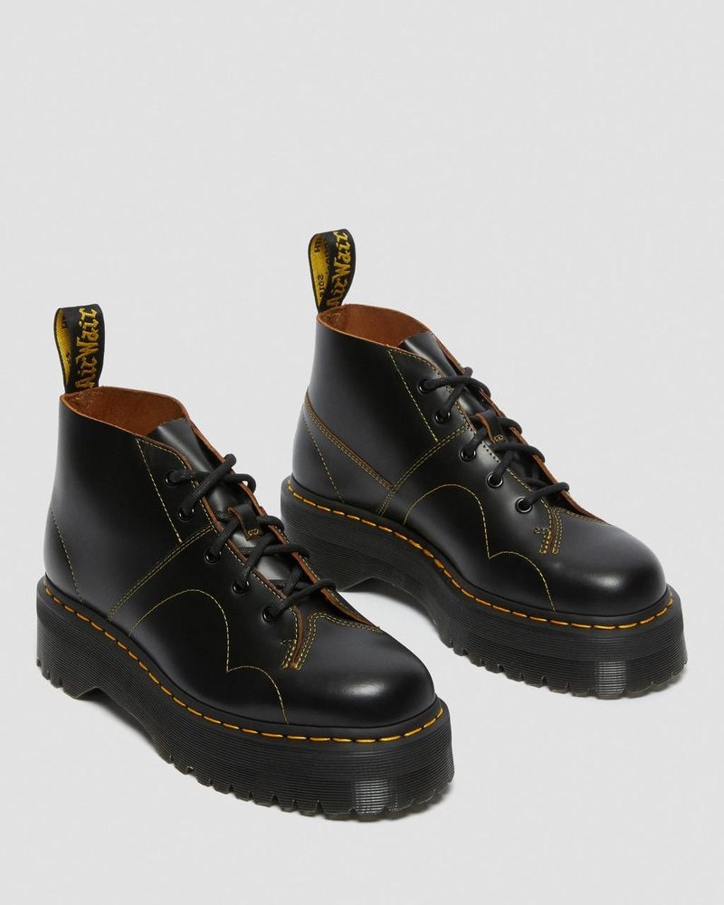 Botas de Plataforma Dr Martens Church Plataforma Monkey Boots (Vintage Smooth) Negras | VG51-P6JE