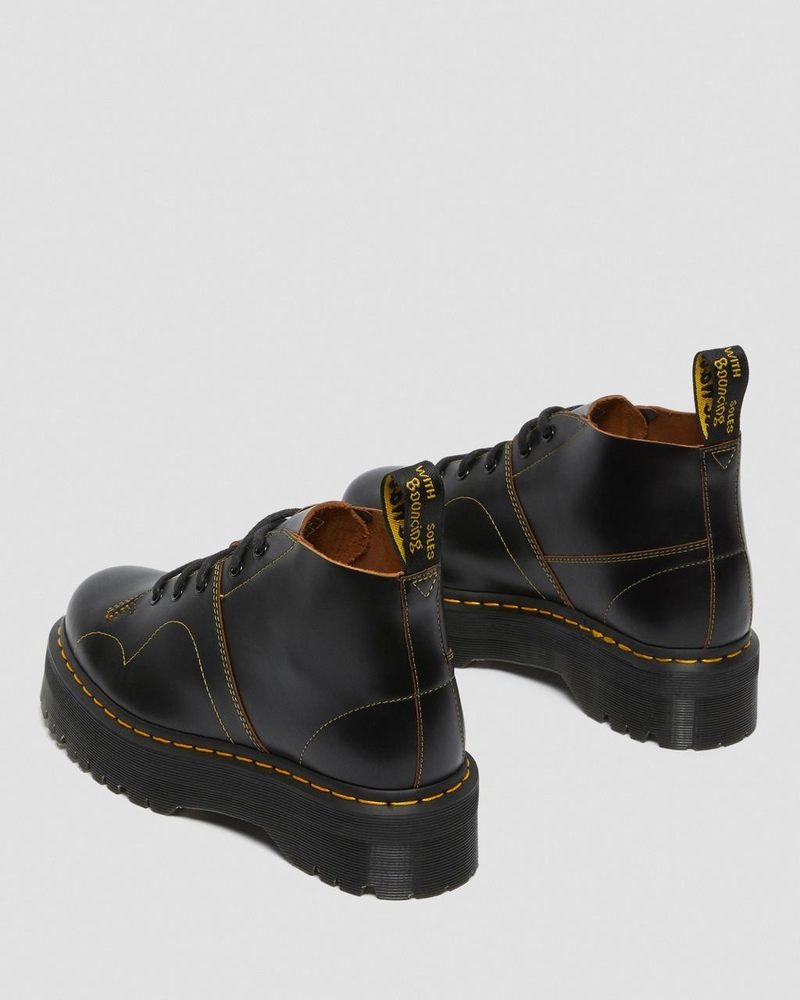 Botas de Plataforma Dr Martens Church Plataforma Monkey Boots (Vintage Smooth) Negras | VG51-P6JE