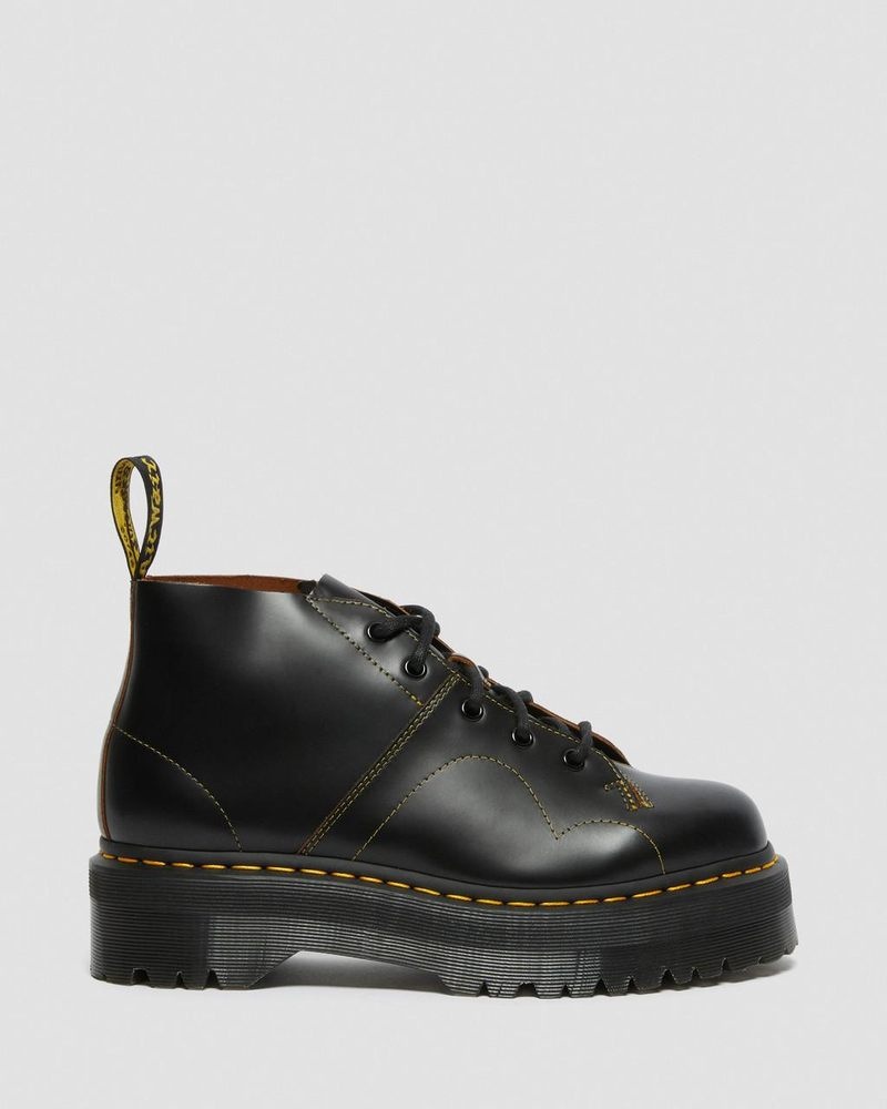 Botas de Plataforma Dr Martens Church Plataforma Monkey Boots (Vintage Smooth) Negras | VG51-P6JE