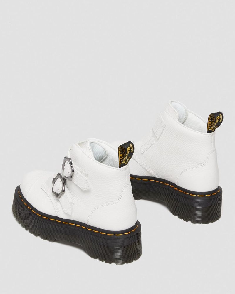 Botas de Plataforma Dr Martens Devon Flower Hebilla Cuero Plataforma Boots (Milled Nappa) Blancas | IU40-J8SZ