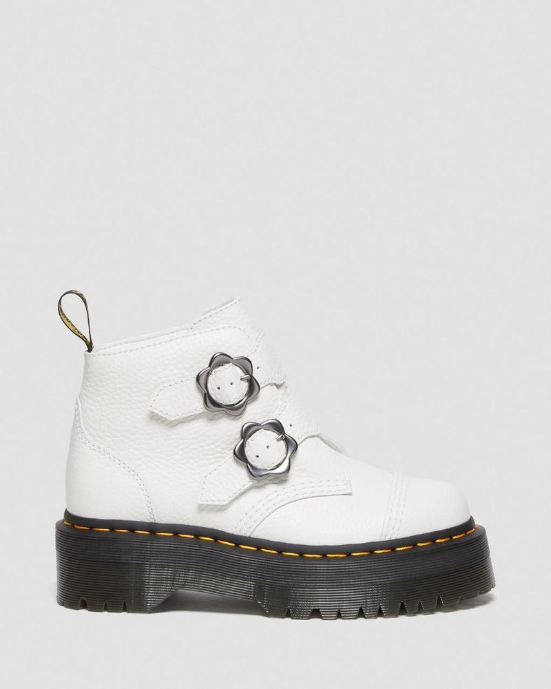 Botas de Plataforma Dr Martens Devon Flower Hebilla Cuero Plataforma Boots (Milled Nappa) Blancas | IU40-J8SZ