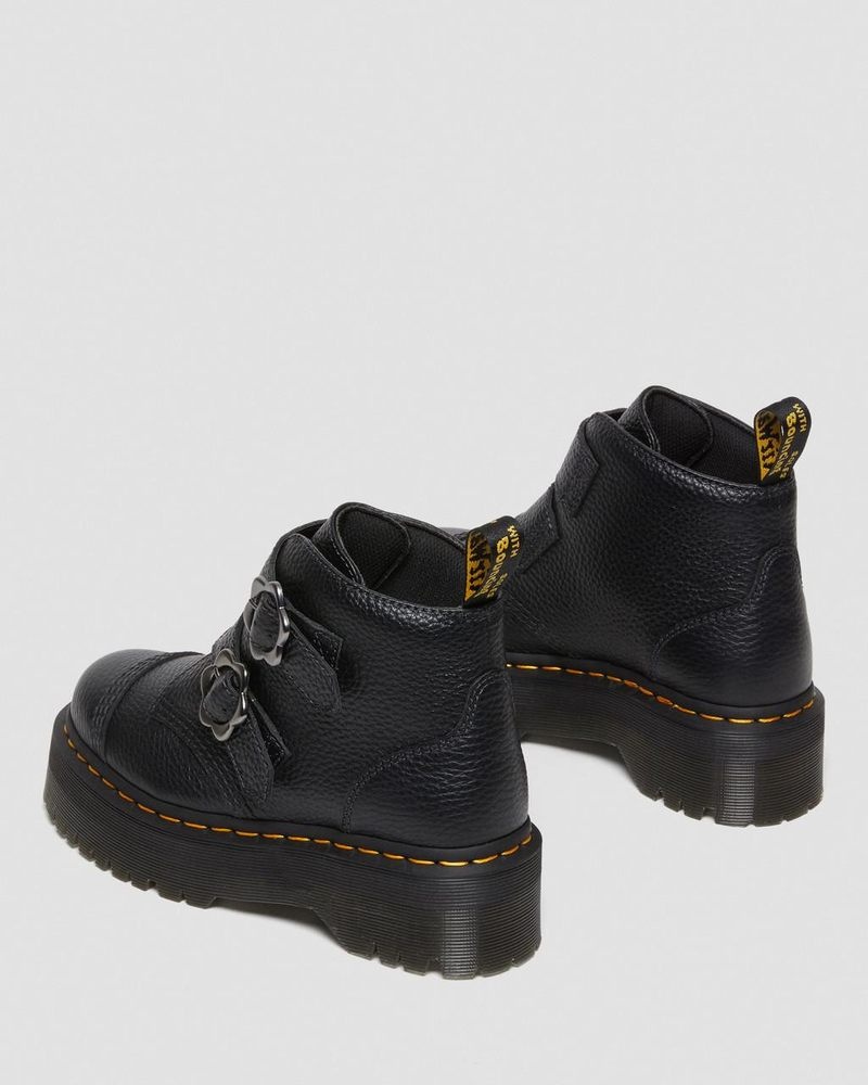 Botas de Plataforma Dr Martens Devon Flower Hebilla Cuero Plataforma Boots (Milled Nappa) Negras | AN19-U0UK