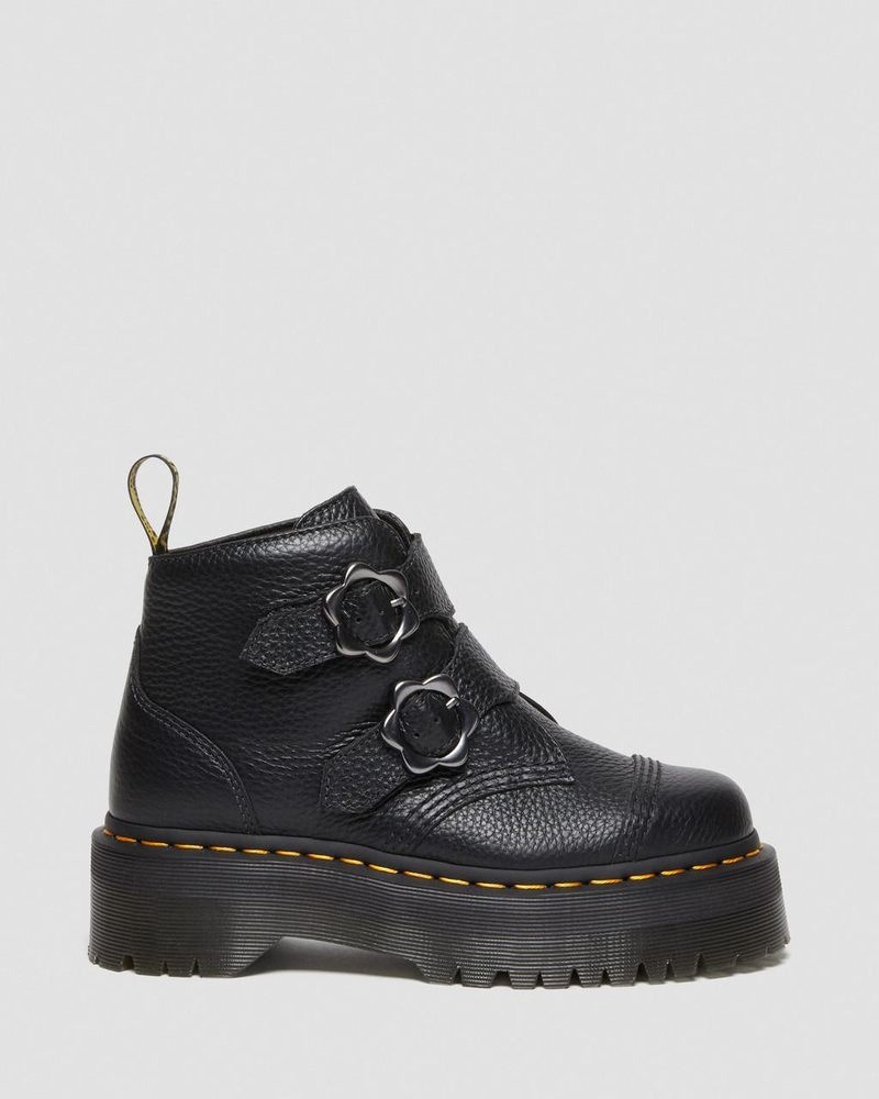 Botas de Plataforma Dr Martens Devon Flower Hebilla Cuero Plataforma Boots (Milled Nappa) Negras | AN19-U0UK