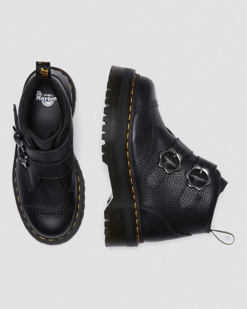 Botas de Plataforma Dr Martens Devon Flower Hebilla Cuero Plataforma Boots (Milled Nappa) Negras | AN19-U0UK