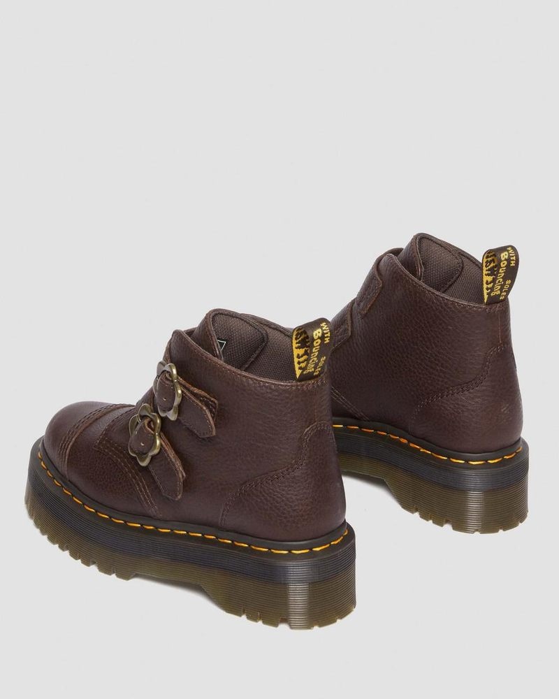 Botas de Plataforma Dr Martens Devon Flower Hebilla Grizzly Cuero Plataforma Boots (Grizzly) Marrones Oscuro | XK50-T6XX