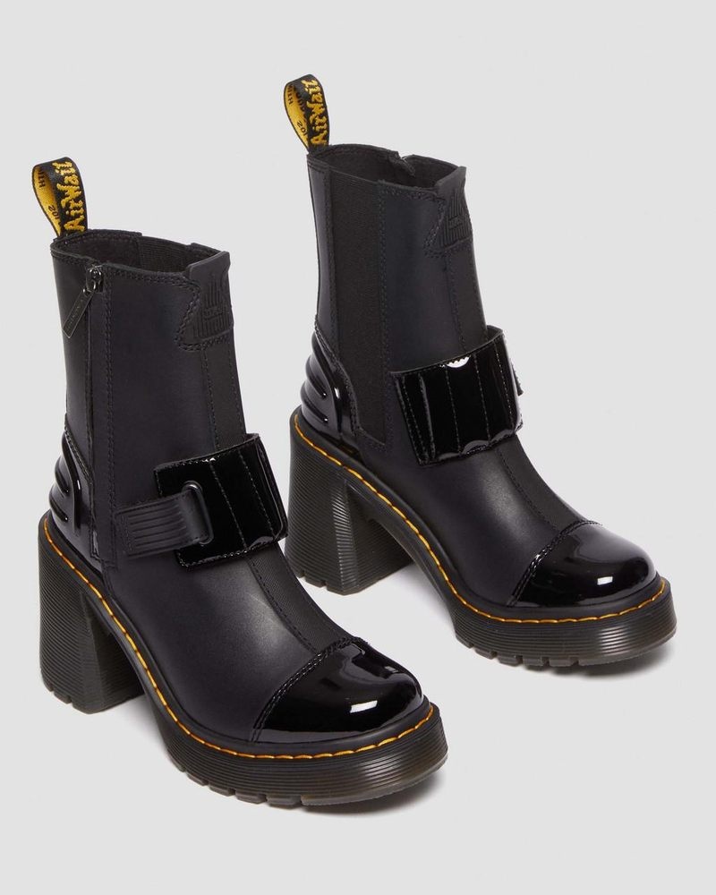 Botas de Plataforma Dr Martens Gaya Alternative Cuero Tacón Chelsea Boots (Sendal + Soft Charol Pu) Negras | MC96-C4JT