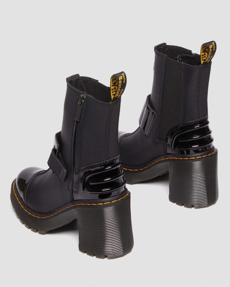 Botas de Plataforma Dr Martens Gaya Alternative Cuero Tacón Chelsea Boots (Sendal + Soft Charol Pu) Negras | MC96-C4JT