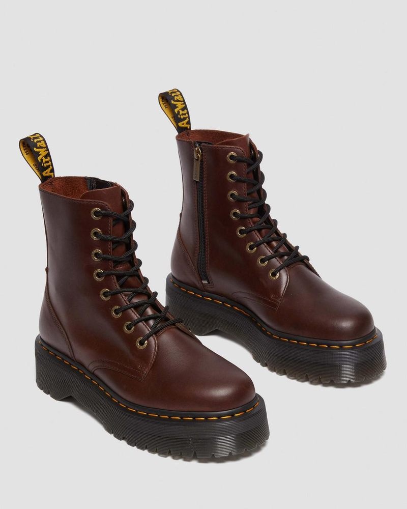 Botas de Plataforma Dr Martens Jadon Boot Pull Up Cuero Platforms Marrones Oscuro | XF62-I7IU