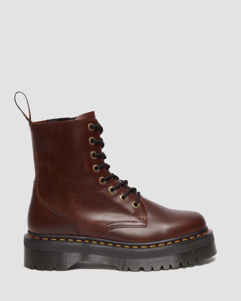 Botas de Plataforma Dr Martens Jadon Boot Pull Up Cuero Platforms Marrones Oscuro | XF62-I7IU