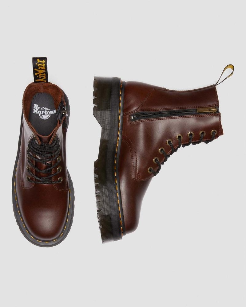 Botas de Plataforma Dr Martens Jadon Boot Pull Up Cuero Platforms Marrones Oscuro | XF62-I7IU