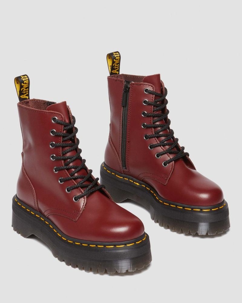 Botas de Plataforma Dr Martens Jadon Boot Smooth Cuero Platforms (Polished Smooth) Rojas | HR35-O2OC