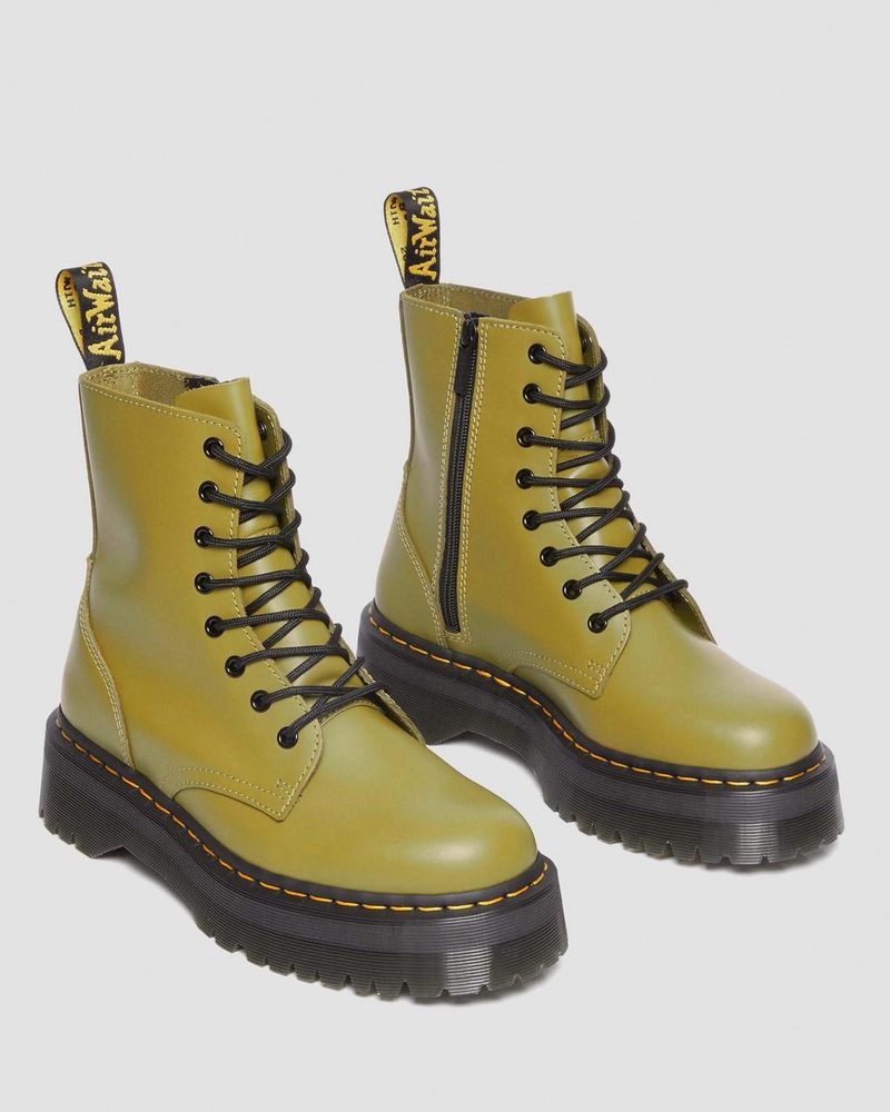 Botas de Plataforma Dr Martens Jadon Boot Smooth Cuero Platforms (Smooth Cuero) Verde Oliva | FE65-I3QC