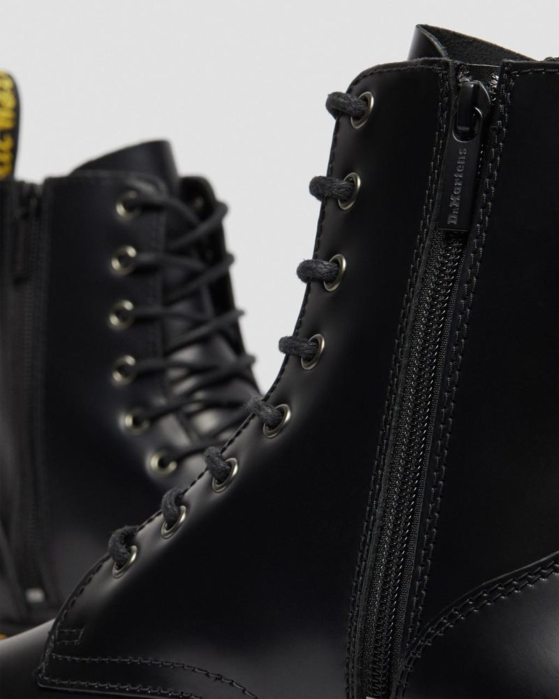 Botas de Plataforma Dr Martens Jadon Boot Smooth Cuero Platforms (Polished Smooth) Negras | YF87-D6UT