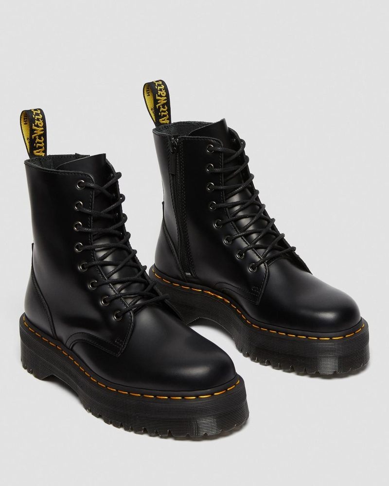 Botas de Plataforma Dr Martens Jadon Boot Smooth Cuero Platforms (Polished Smooth) Negras | YF87-D6UT