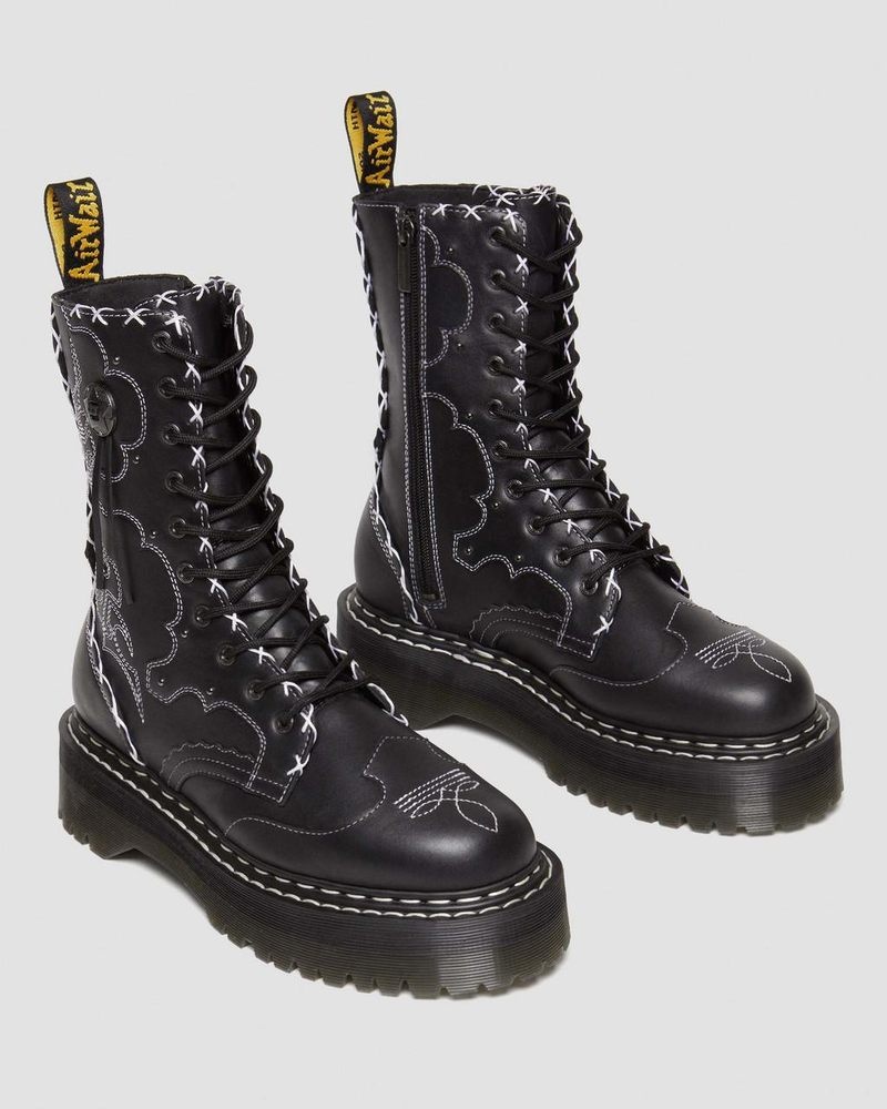 Botas de Plataforma Dr Martens Jadon Hi Boot Gothic Americana Cuero Platforms (Wanama) Negras | QO50-R2XI