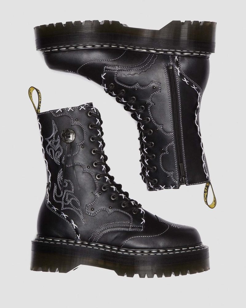 Botas de Plataforma Dr Martens Jadon Hi Boot Gothic Americana Cuero Platforms (Wanama) Negras | QO50-R2XI