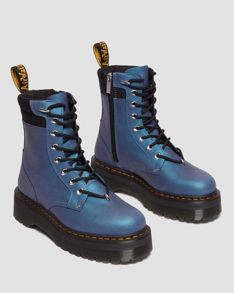 Botas de Plataforma Dr Martens Jadon II Boot Hardware Pull Up Cuero Platforms (Pull Up Shift) Azules Oscuro | VV64-N2NM