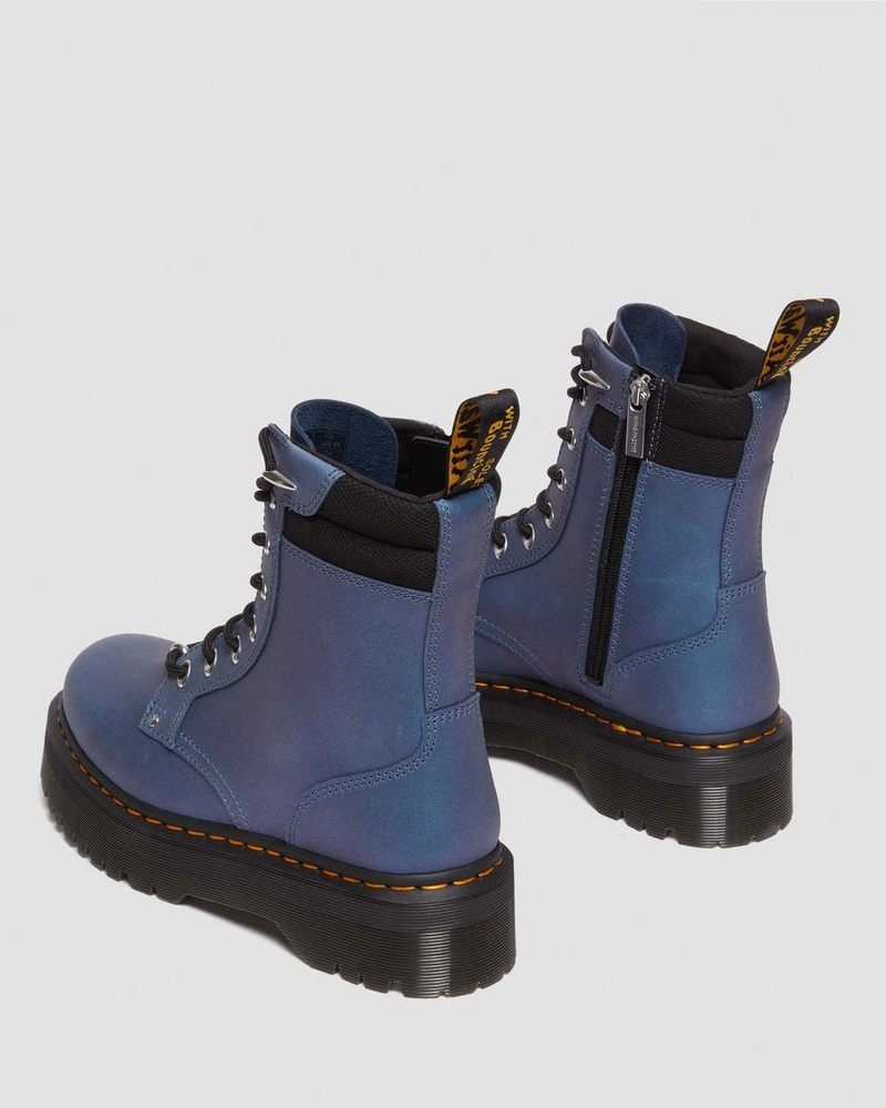 Botas de Plataforma Dr Martens Jadon II Boot Hardware Pull Up Cuero Platforms (Pull Up Shift) Azules Oscuro | VV64-N2NM