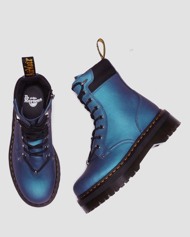 Botas de Plataforma Dr Martens Jadon II Boot Hardware Pull Up Cuero Platforms (Pull Up Shift) Azules Oscuro | VV64-N2NM