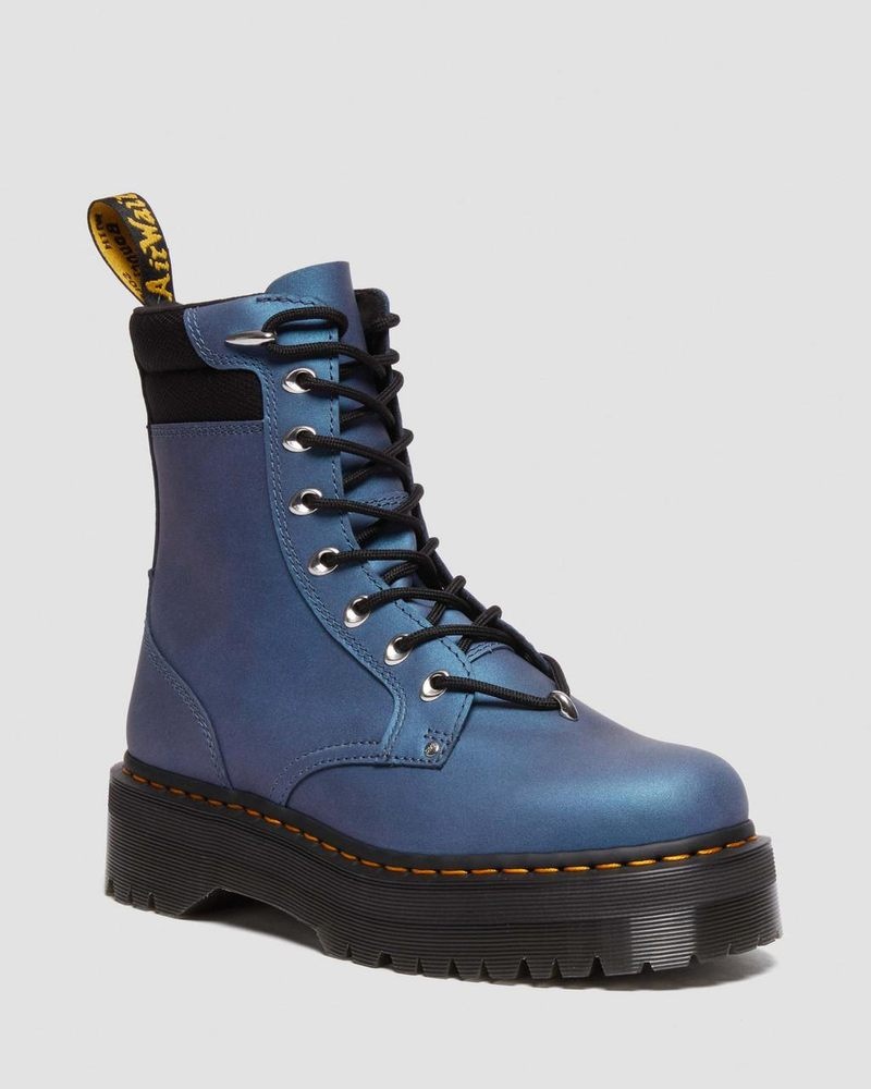 Botas de Plataforma Dr Martens Jadon II Boot Hardware Pull Up Cuero Platforms (Pull Up Shift) Azules Oscuro | VV64-N2NM