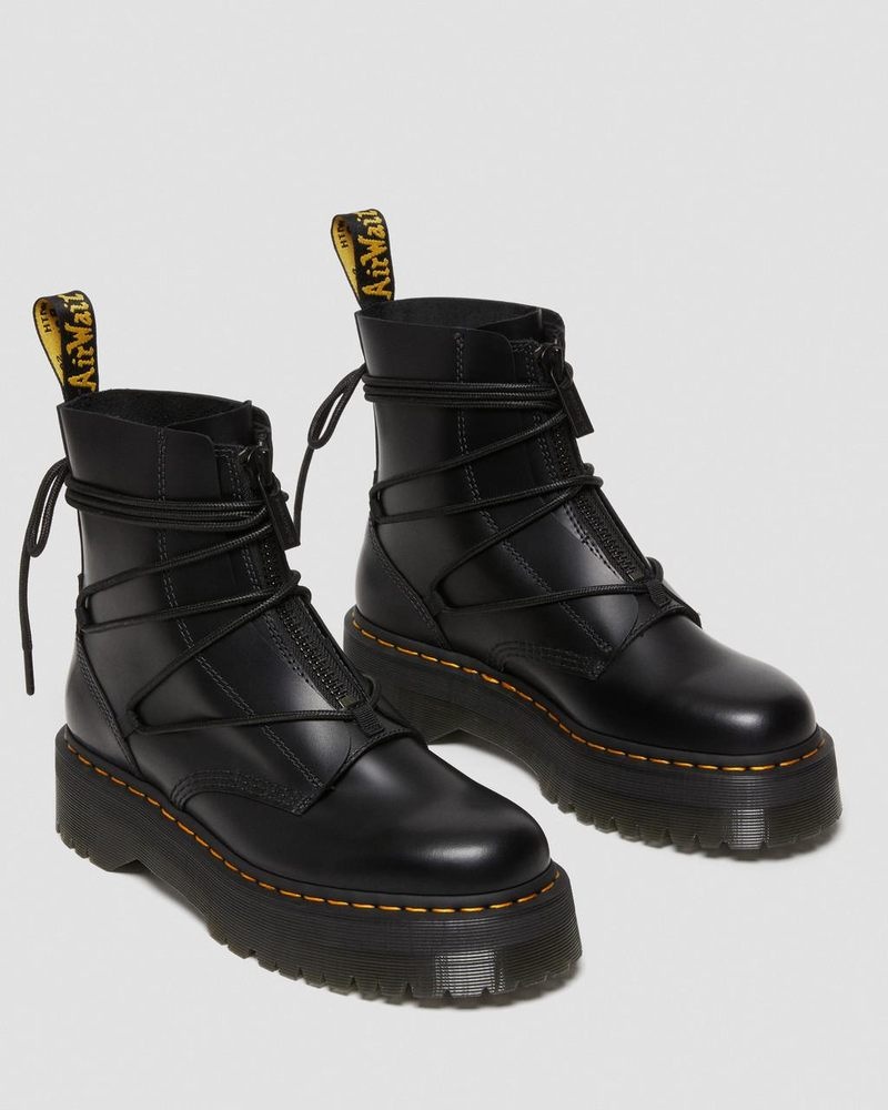 Botas de Plataforma Dr Martens Jarrick II Laced Cuero Plataforma Boots (Smooth+Paris) Negras | IZ28-B3ZT