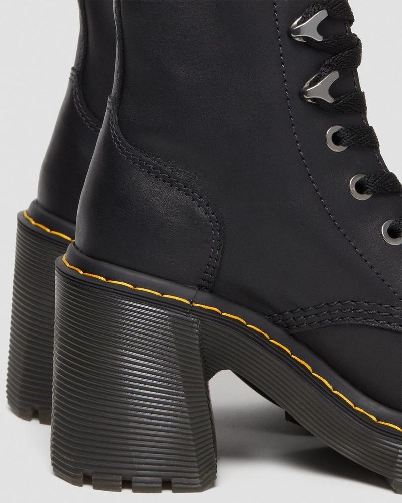 Botas de Plataforma Dr Martens Jesy Sendal Cuero Encaje Up Flared Heel Boots (Sendal) Negras | VQ17-X0AZ