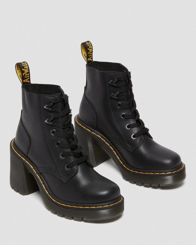 Botas de Plataforma Dr Martens Jesy Sendal Cuero Encaje Up Flared Heel Boots (Sendal) Negras | VQ17-X0AZ