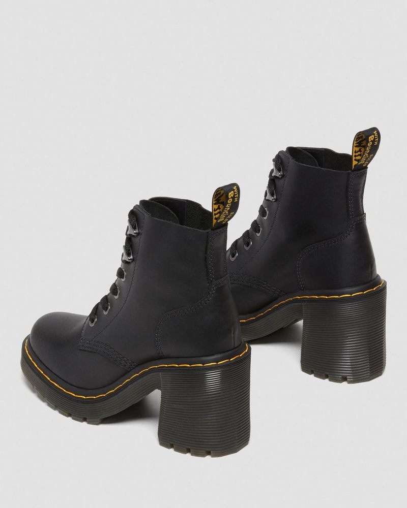 Botas de Plataforma Dr Martens Jesy Sendal Cuero Encaje Up Flared Heel Boots (Sendal) Negras | VQ17-X0AZ