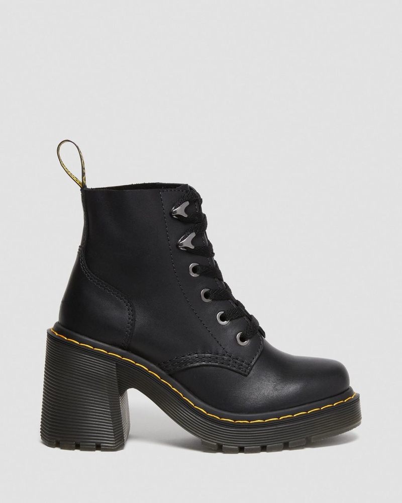 Botas de Plataforma Dr Martens Jesy Sendal Cuero Encaje Up Flared Heel Boots (Sendal) Negras | VQ17-X0AZ