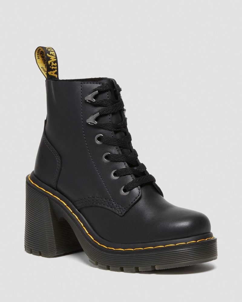 Botas de Plataforma Dr Martens Jesy Sendal Cuero Encaje Up Flared Heel Boots (Sendal) Negras | VQ17-X0AZ