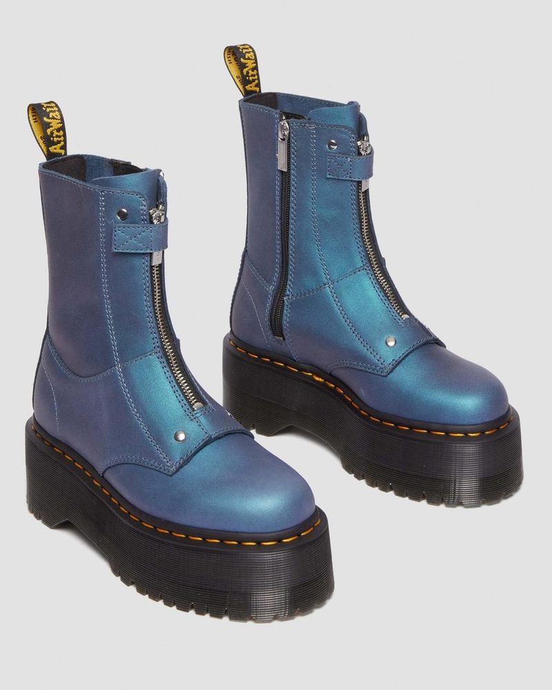 Botas de Plataforma Dr Martens Jetta Hi Max Metallic Cuero Plataforma Boots (Pull Up Shift) Azules Oscuro | UG56-J5WY