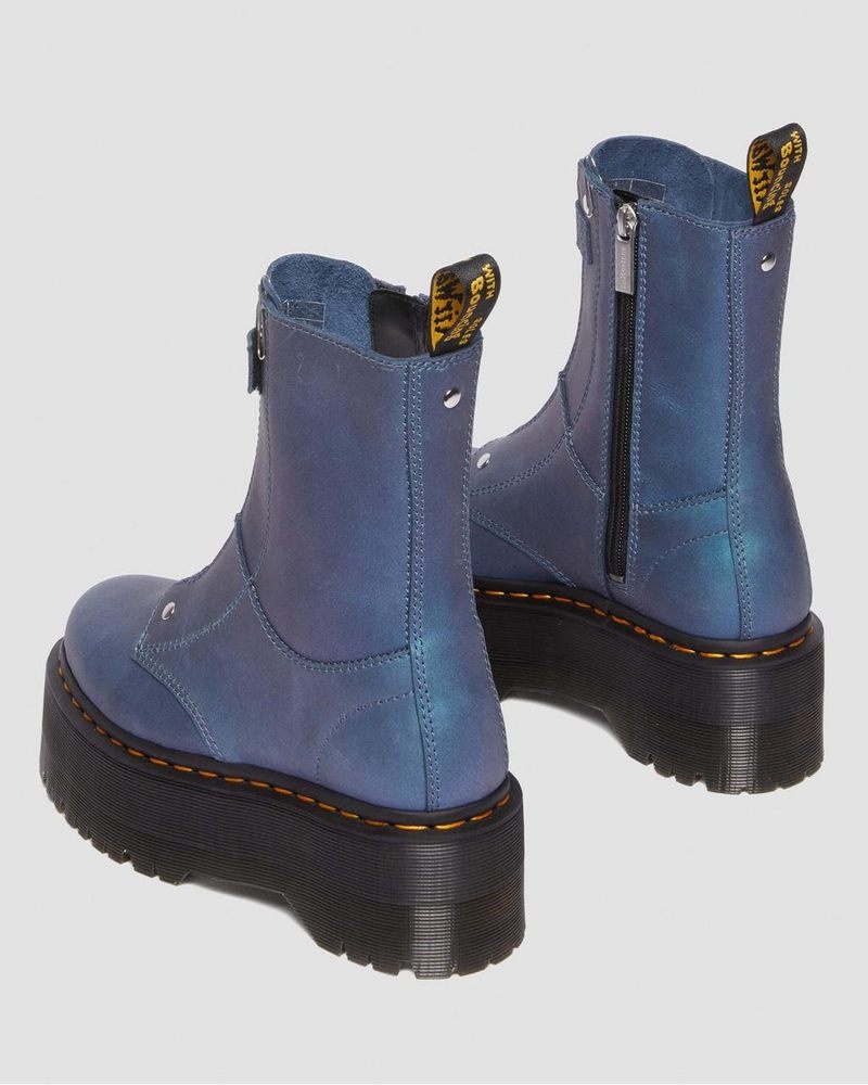 Botas de Plataforma Dr Martens Jetta Hi Max Metallic Cuero Plataforma Boots (Pull Up Shift) Azules Oscuro | UG56-J5WY