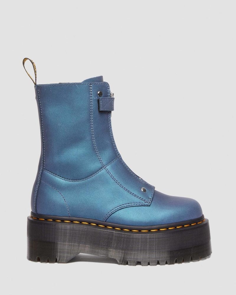 Botas de Plataforma Dr Martens Jetta Hi Max Metallic Cuero Plataforma Boots (Pull Up Shift) Azules Oscuro | UG56-J5WY