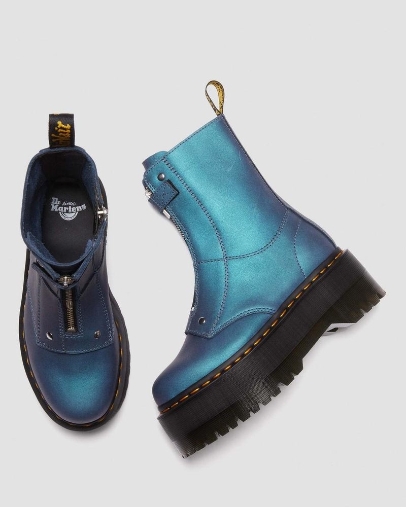 Botas de Plataforma Dr Martens Jetta Hi Max Metallic Cuero Plataforma Boots (Pull Up Shift) Azules Oscuro | UG56-J5WY