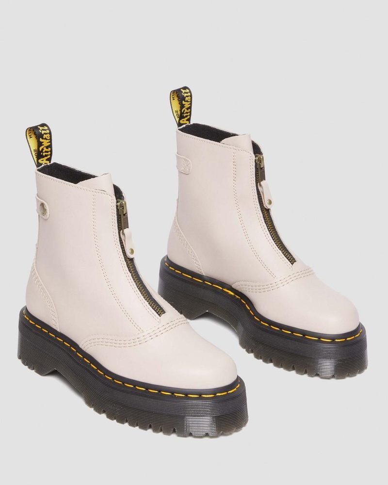 Botas de Plataforma Dr Martens Jetta Zipped Sendal Cuero Plataforma Boots (Sendal) Vintage Taupe | AT83-H9FM