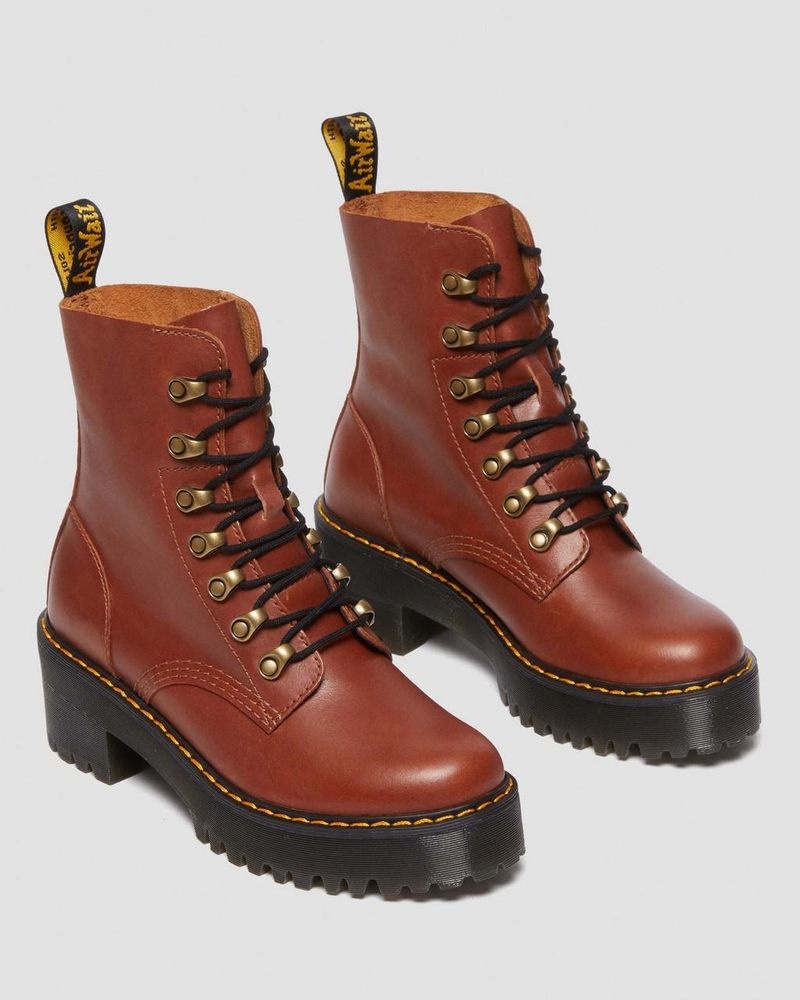 Botas de Plataforma Dr Martens Leona - Farrier Cuero Tacón Boots (Farrier) Tan | ZY13-F3NI