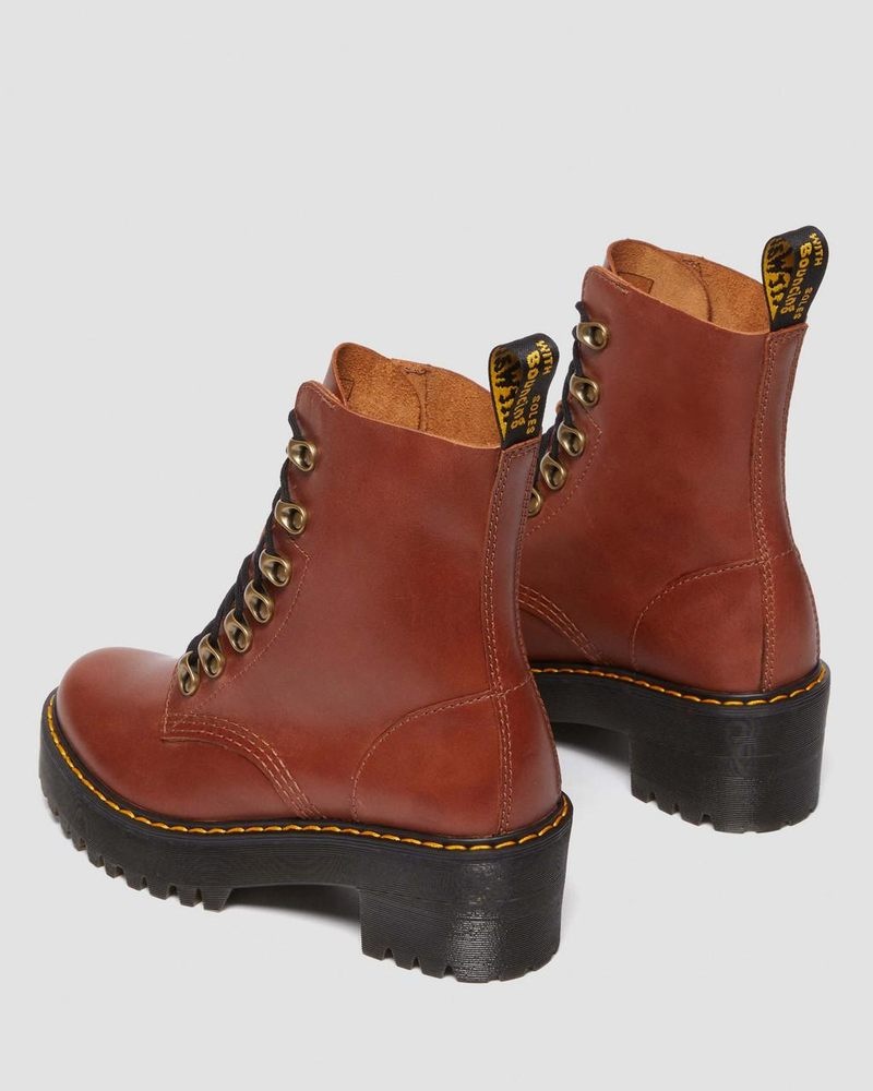 Botas de Plataforma Dr Martens Leona - Farrier Cuero Tacón Boots (Farrier) Tan | ZY13-F3NI