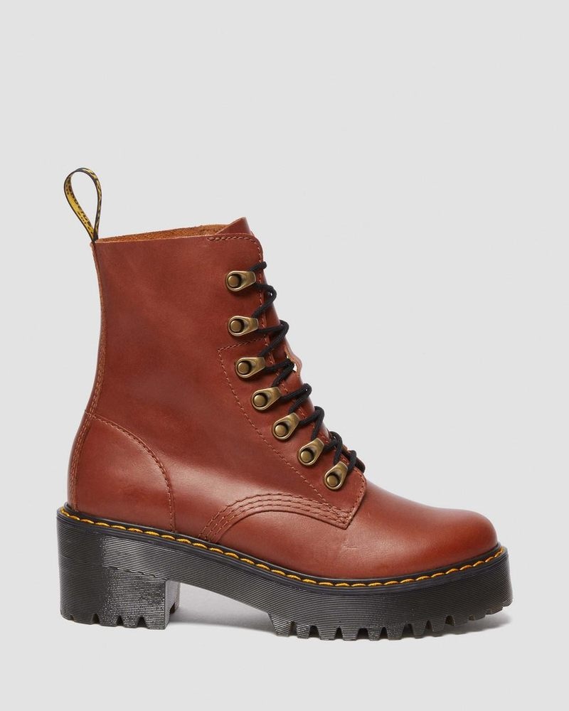 Botas de Plataforma Dr Martens Leona - Farrier Cuero Tacón Boots (Farrier) Tan | ZY13-F3NI