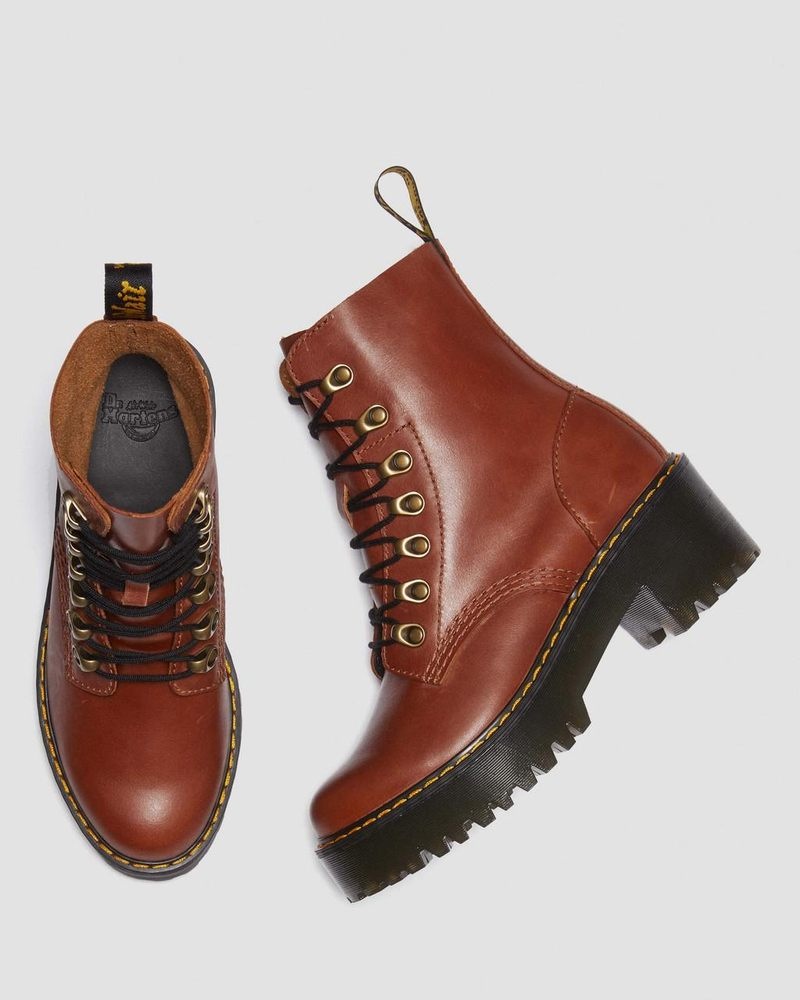 Botas de Plataforma Dr Martens Leona - Farrier Cuero Tacón Boots (Farrier) Tan | ZY13-F3NI