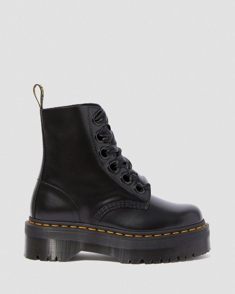 Botas de Plataforma Dr Martens Molly - Cuero Plataforma Boots (Buttero) Negras | ZN05-M8ER