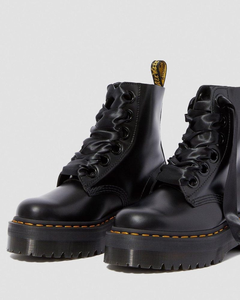 Botas de Plataforma Dr Martens Molly - Cuero Plataforma Boots (Buttero) Negras | ZN05-M8ER