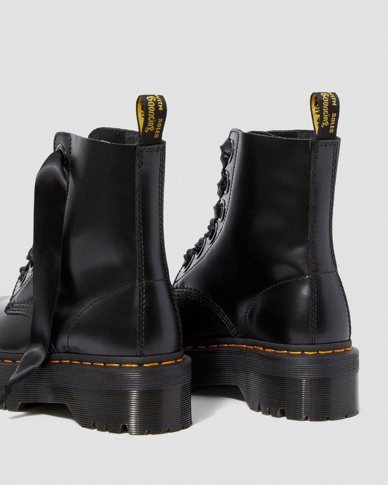 Botas de Plataforma Dr Martens Molly - Cuero Plataforma Boots (Buttero) Negras | ZN05-M8ER