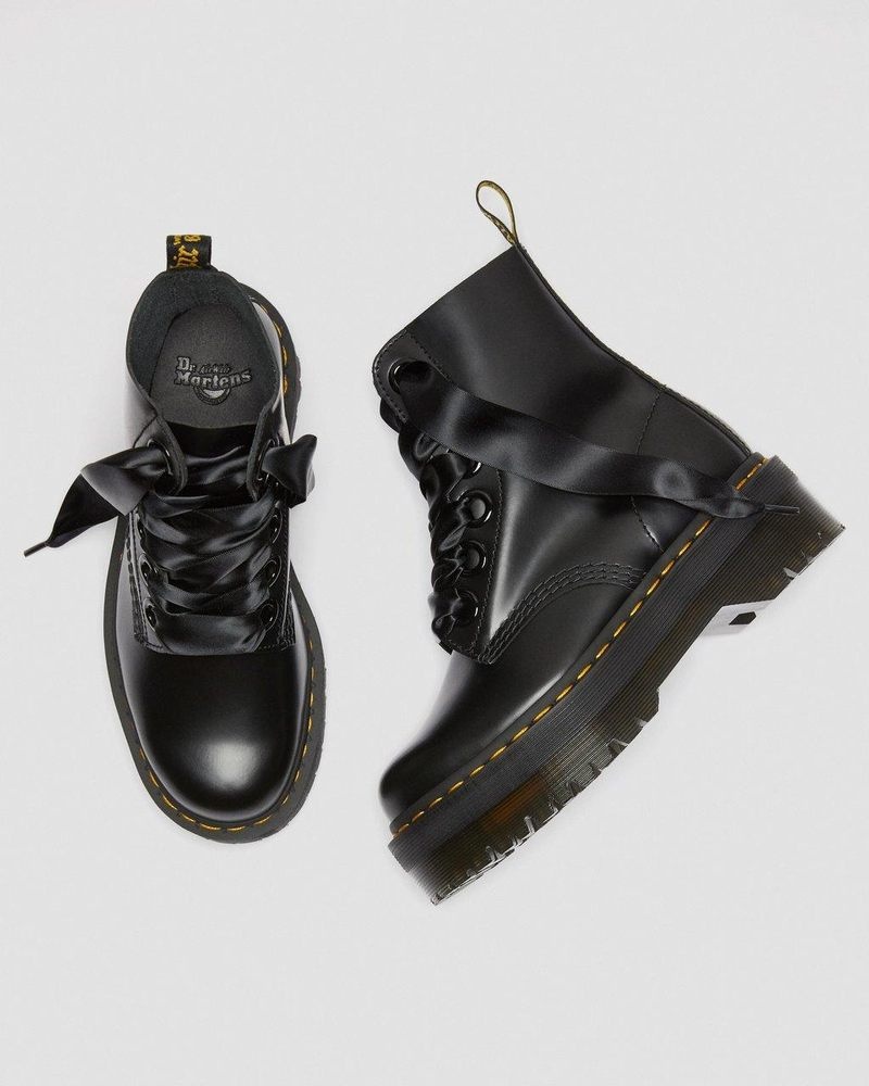 Botas de Plataforma Dr Martens Molly - Cuero Plataforma Boots (Buttero) Negras | ZN05-M8ER