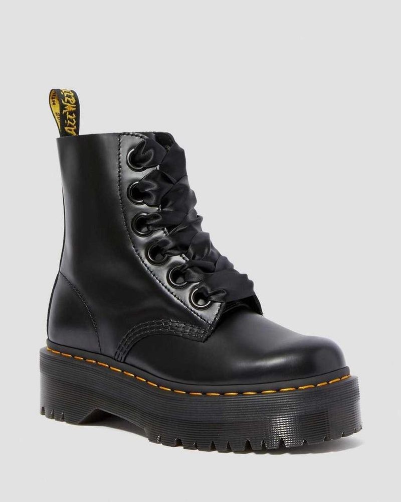 Botas de Plataforma Dr Martens Molly - Cuero Plataforma Boots (Buttero) Negras | ZN05-M8ER