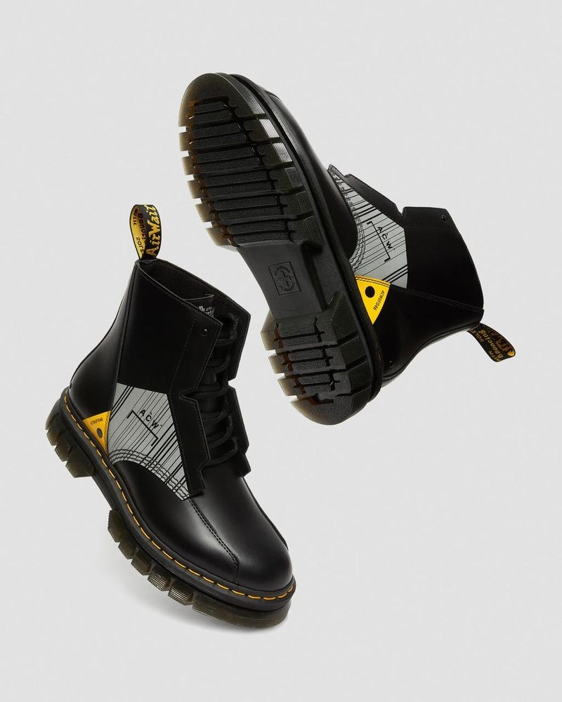 Botas de Plataforma Dr Martens Rikard A-Cold-Wall* Cuero Plataforma Boots (Smooth Cuero) Negras | JF40-M6HU