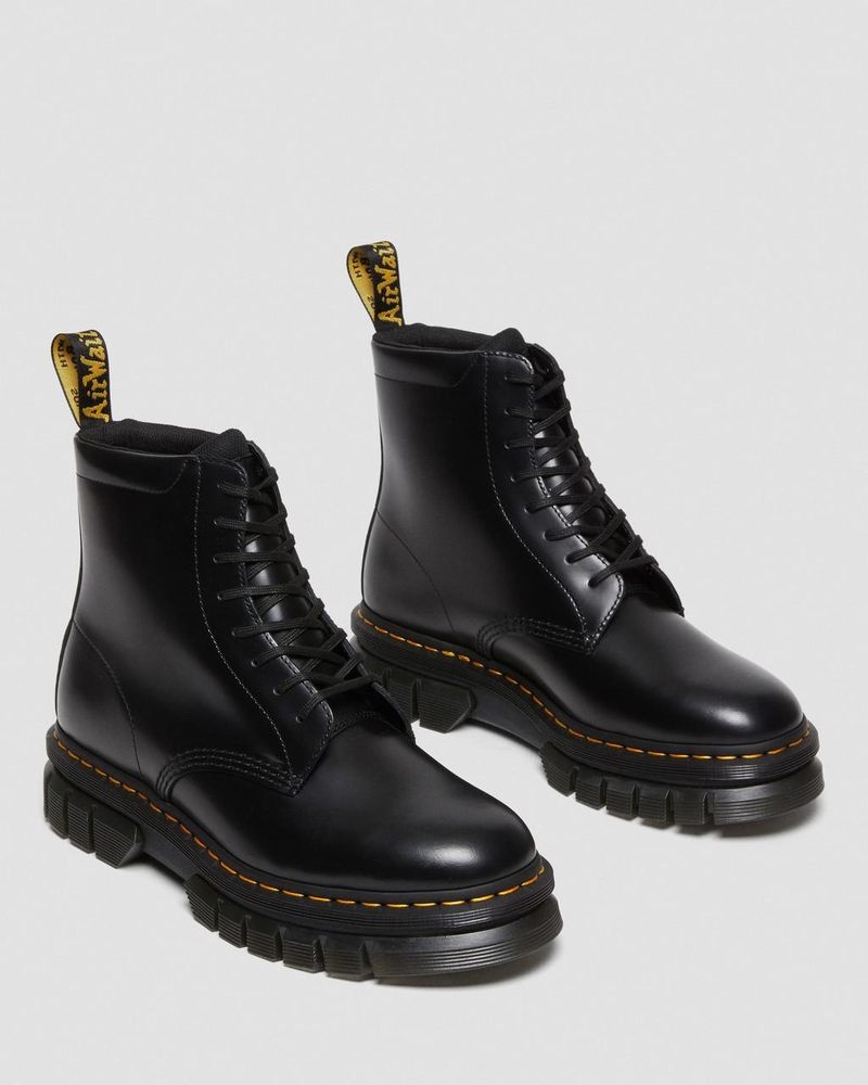 Botas de Plataforma Dr Martens Rikard Smooth Cuero Plataforma Encaje Up Boots (Polished Smooth) Negras | UR27-B6TC