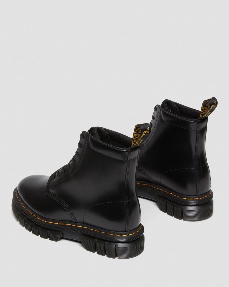 Botas de Plataforma Dr Martens Rikard Smooth Cuero Plataforma Encaje Up Boots (Polished Smooth) Negras | UR27-B6TC