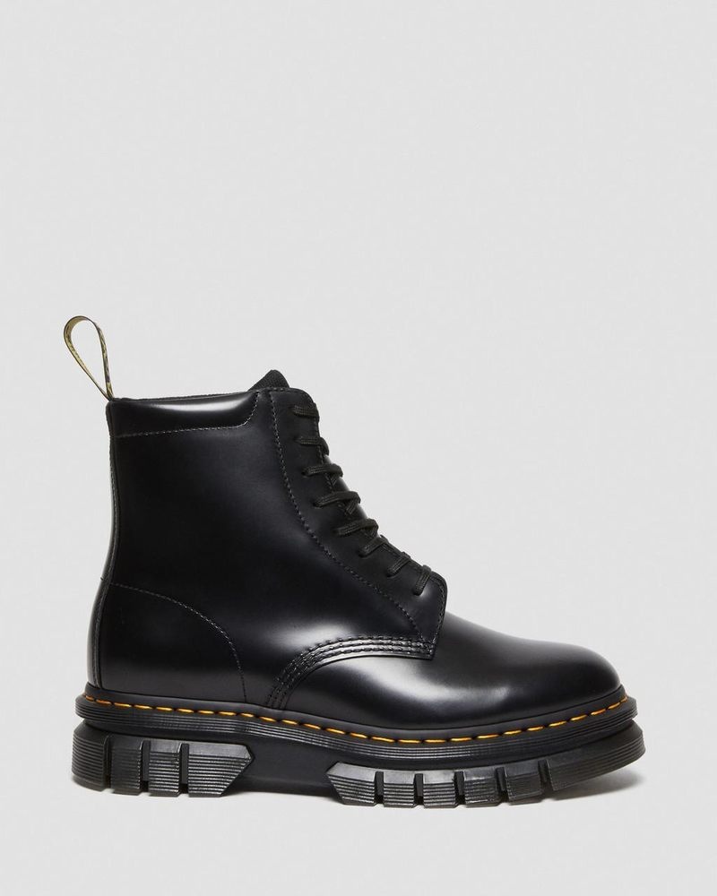 Botas de Plataforma Dr Martens Rikard Smooth Cuero Plataforma Encaje Up Boots (Polished Smooth) Negras | UR27-B6TC