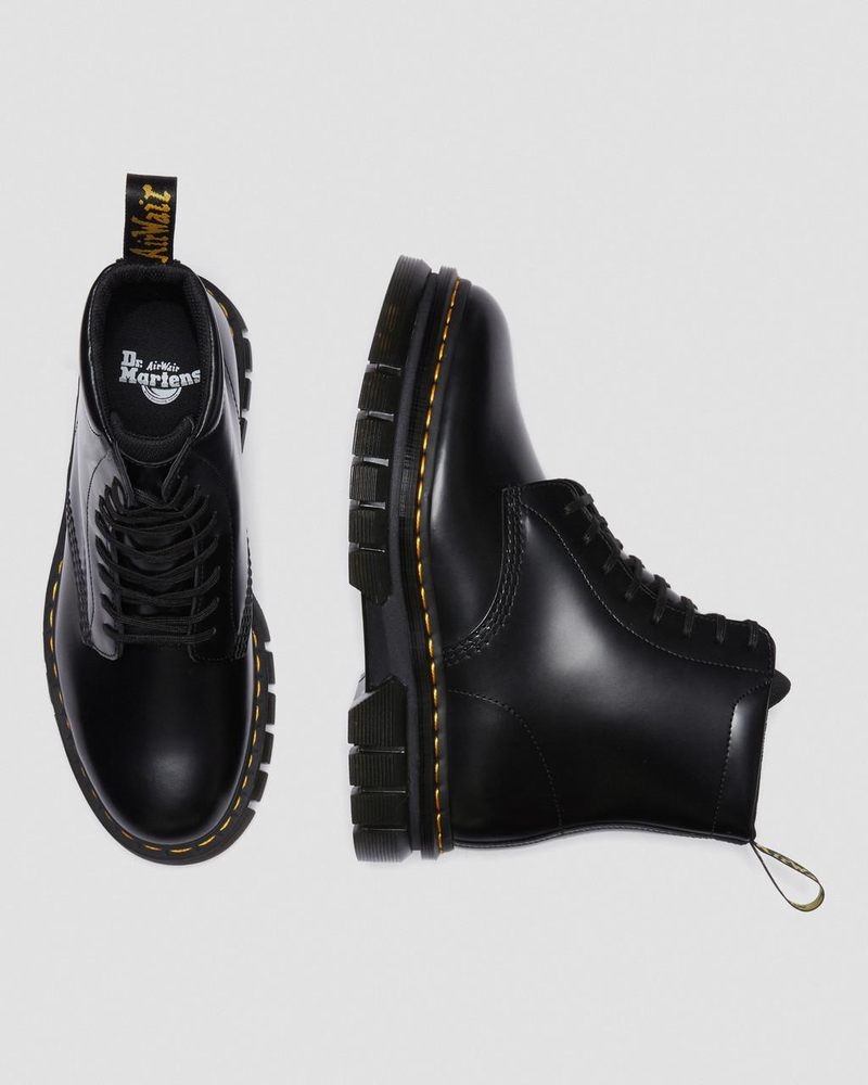 Botas de Plataforma Dr Martens Rikard Smooth Cuero Plataforma Encaje Up Boots (Polished Smooth) Negras | UR27-B6TC